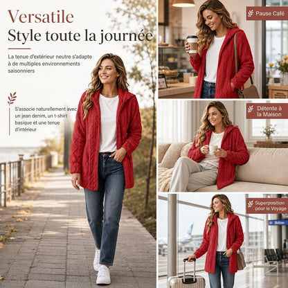 Manteau cardigan à capuche pelucheux décontracté pour femme