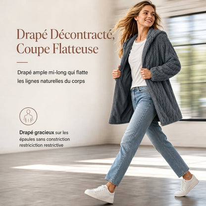 Manteau cardigan à capuche pelucheux décontracté pour femme