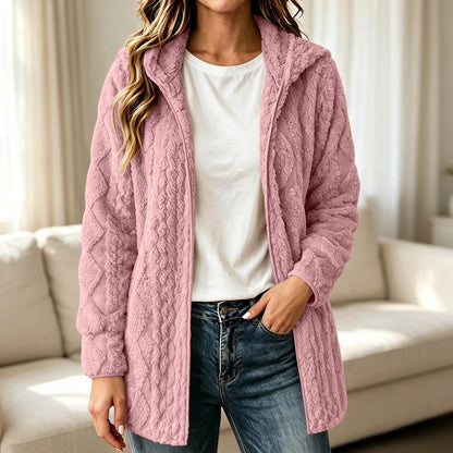 Manteau cardigan à capuche pelucheux décontracté pour femme