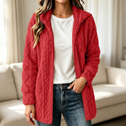 Manteau cardigan à capuche pelucheux décontracté pour femme
