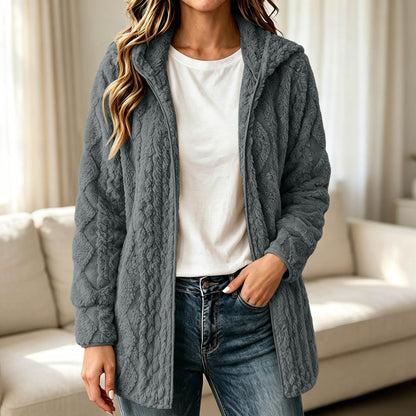 Manteau cardigan à capuche pelucheux décontracté pour femme