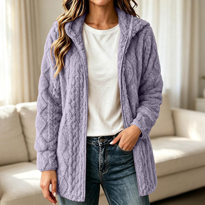 Manteau cardigan à capuche pelucheux décontracté pour femme