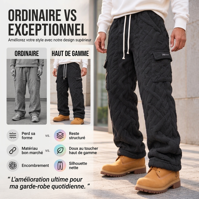Pantalon cargo homme chaud et pelucheux en câble