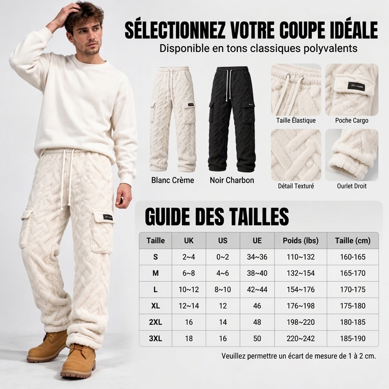 Pantalon cargo homme chaud et pelucheux en câble