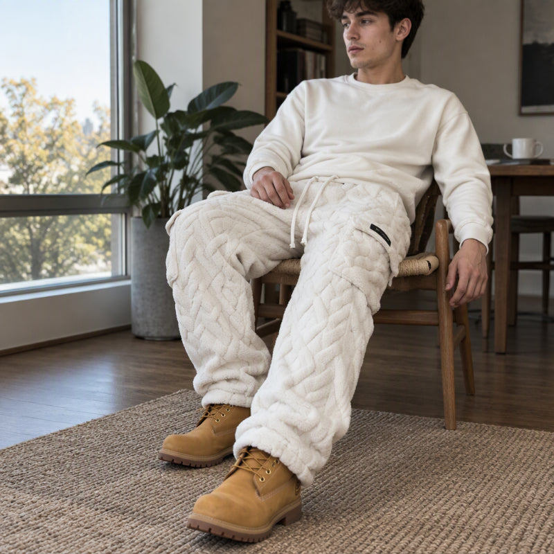 Pantalon cargo homme chaud et pelucheux en câble