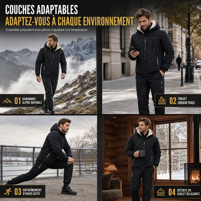 Ensemble d’hiver pour homme : veste matelassée à capuche et pantalon