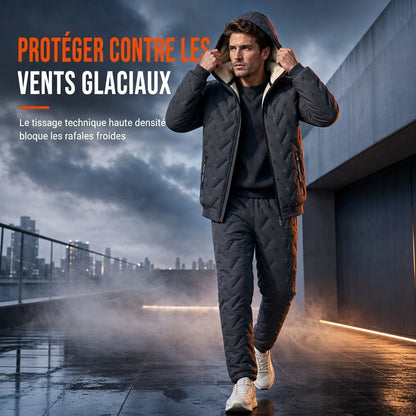 Ensemble d’hiver pour homme : veste matelassée à capuche et pantalon