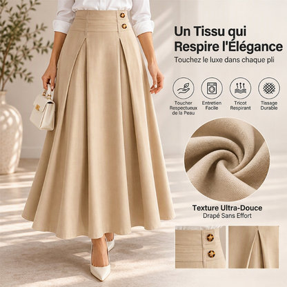 Jupe longue évasée taille haute et plissée pour femme