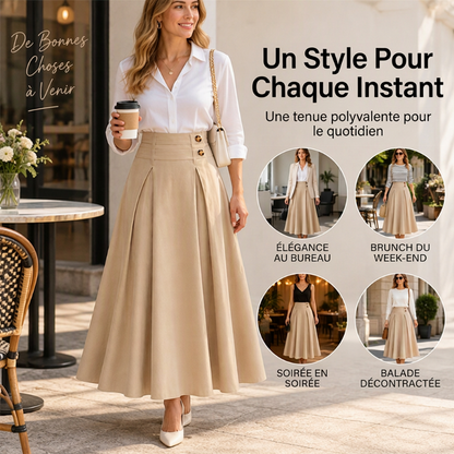 Jupe longue évasée taille haute et plissée pour femme