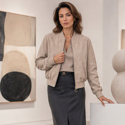 Veste bomber courte en fausse daim pour femme