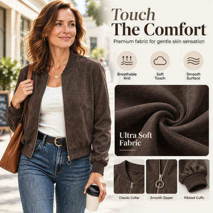 Veste bomber courte en fausse daim pour femme
