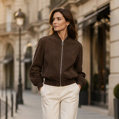 Veste bomber courte en fausse daim pour femme
