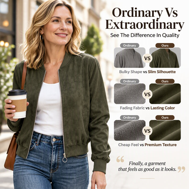 Veste bomber courte en fausse daim pour femme