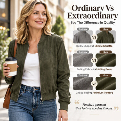 Veste bomber courte en fausse daim pour femme