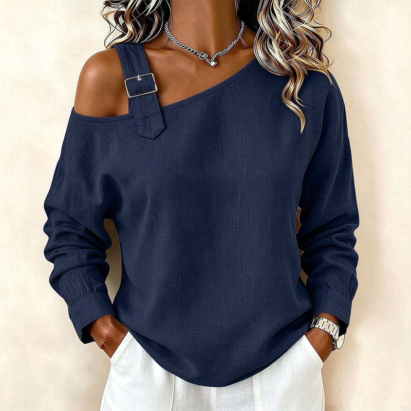 Haut féminin asymétrique à épaules dénudées et manches longues