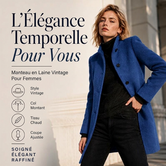 Manteau en laine vintage à col montant pour femme