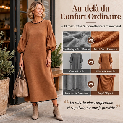 Robe midi en maille texturée à manches bouffantes pour femmes
