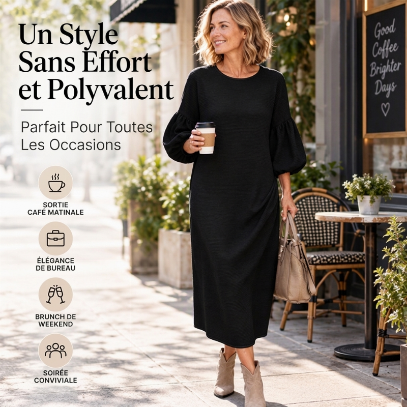 Robe midi en maille texturée à manches bouffantes pour femmes