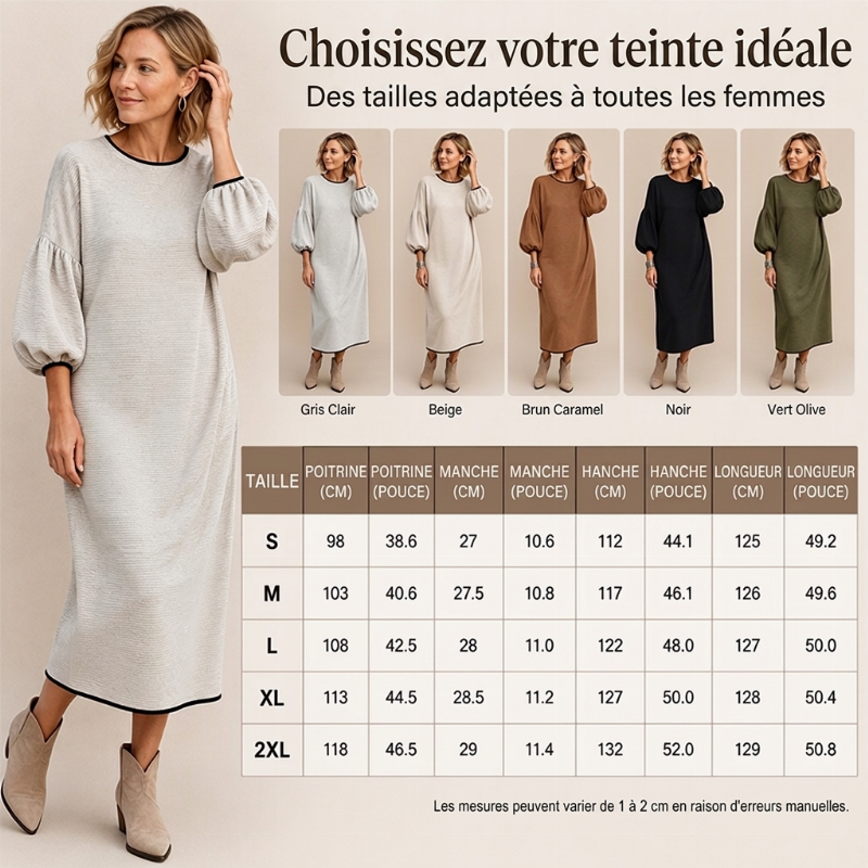 Robe midi en maille texturée à manches bouffantes pour femmes