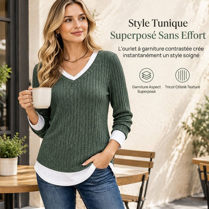 Pull en maille superposé à deux pièces factuel, décontracté et sans manches