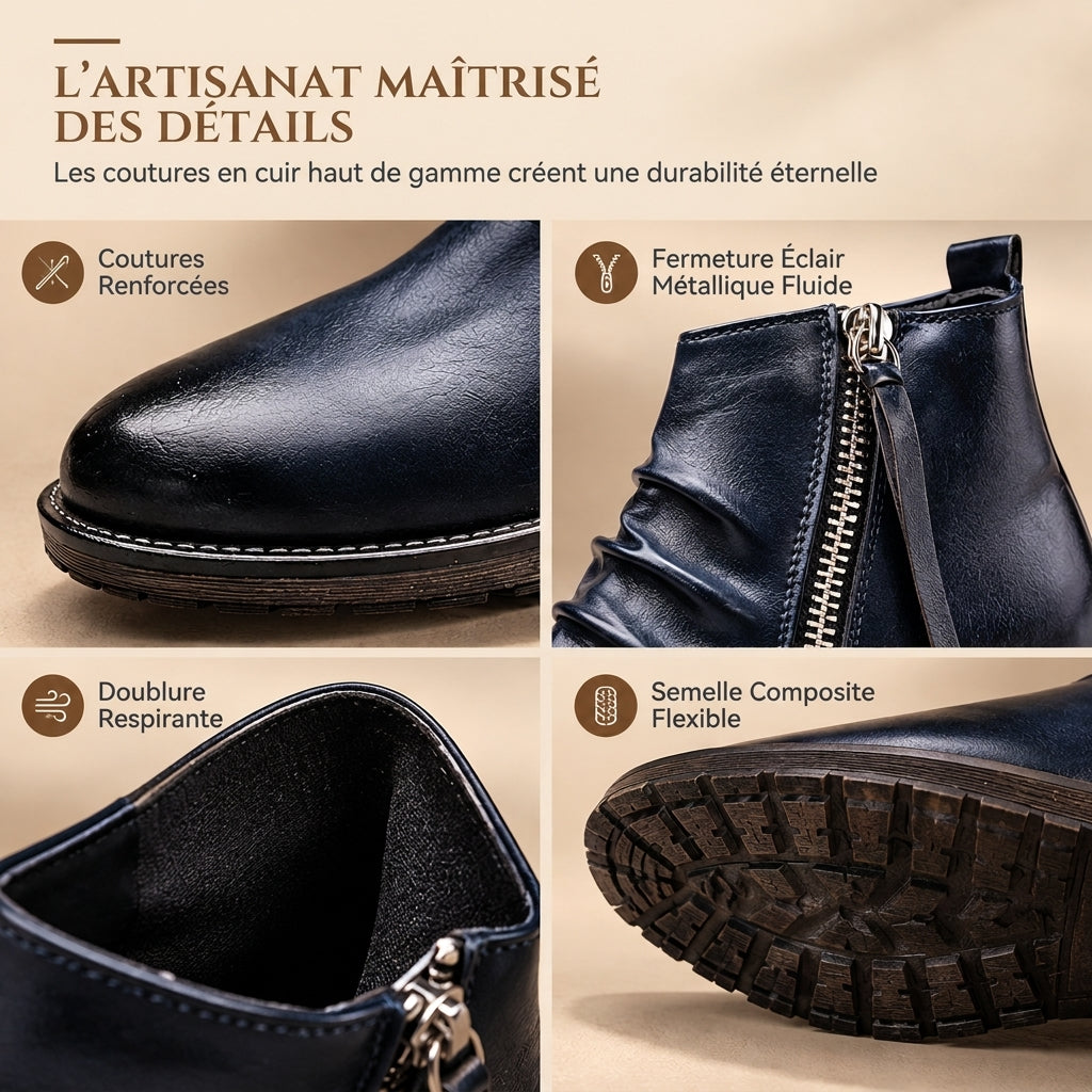 Bottes Chelsea vintage pour homme, bottes occidentales à bout rond avec fermeture éclair, style décontracté