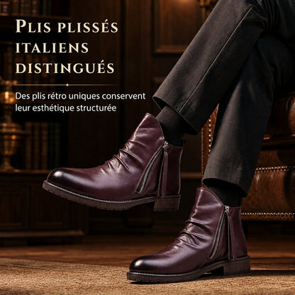 Bottes Chelsea vintage pour homme, bottes occidentales à bout rond avec fermeture éclair, style décontracté