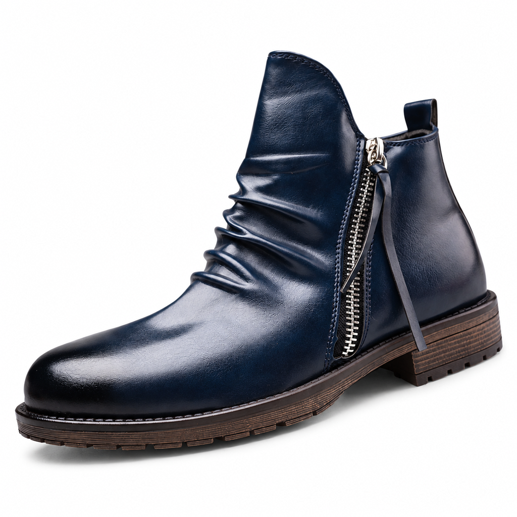 Bottes Chelsea vintage pour homme, bottes occidentales à bout rond avec fermeture éclair, style décontracté