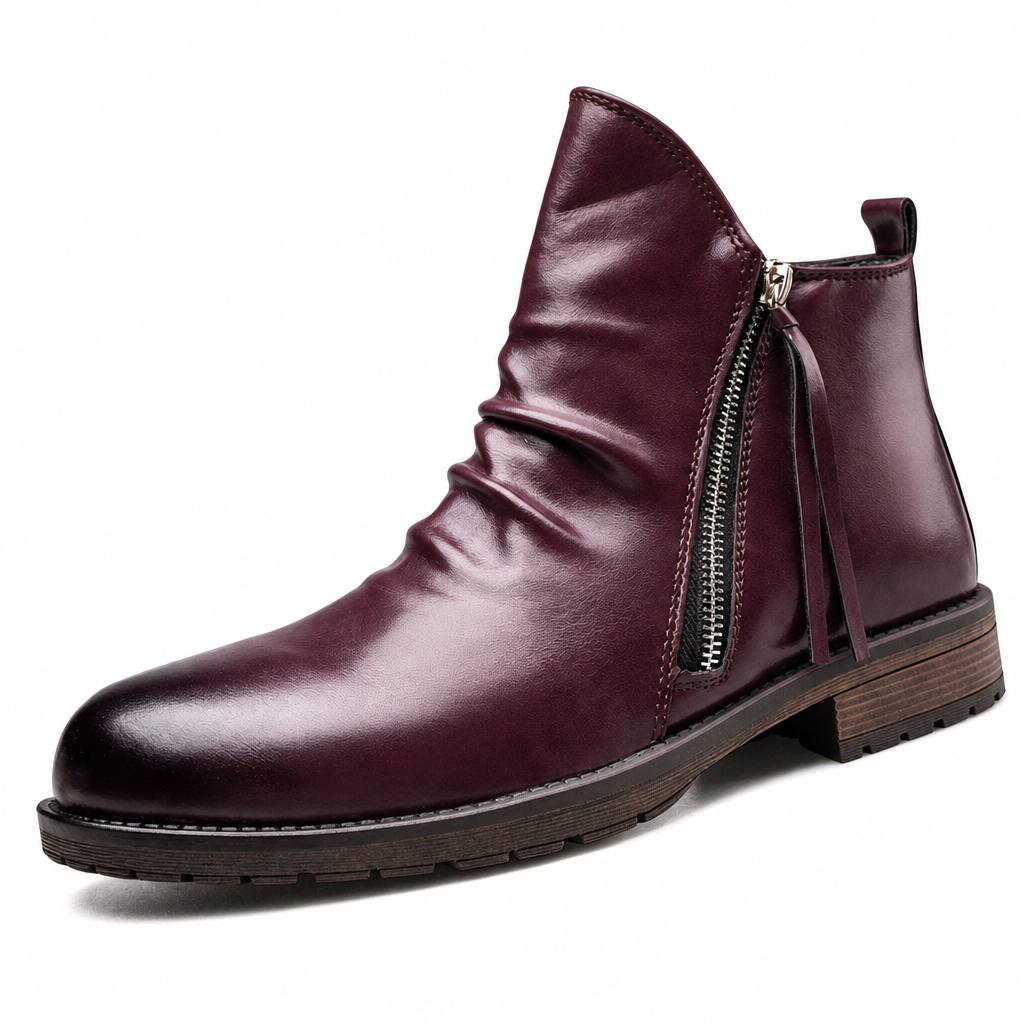Bottes Chelsea vintage pour homme, bottes occidentales à bout rond avec fermeture éclair, style décontracté