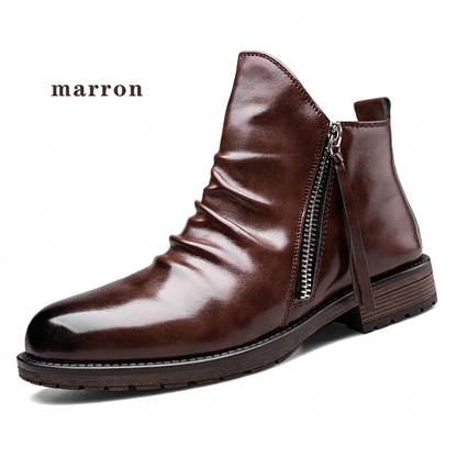 Bottes Chelsea vintage pour homme, bottes occidentales à bout rond avec fermeture éclair, style décontracté