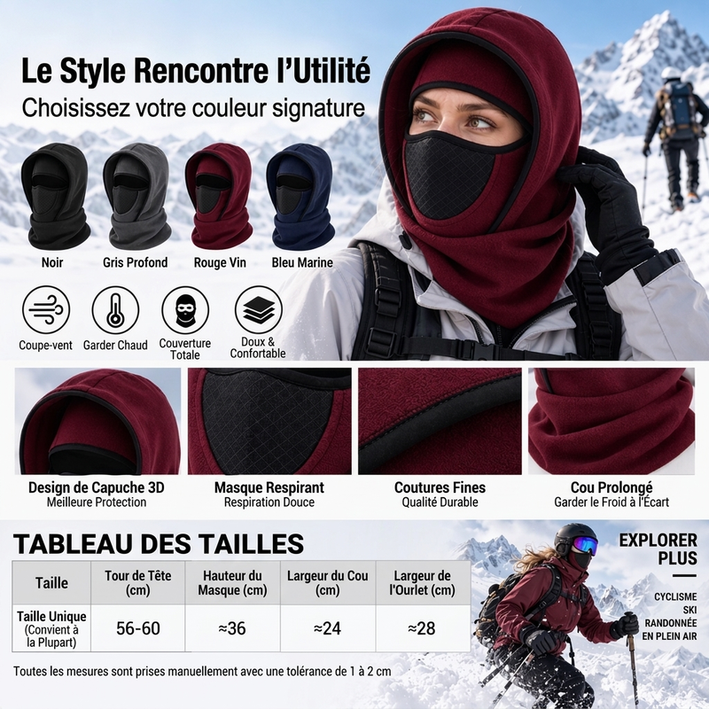 Cagoule thermique coupe-vent, masque facial