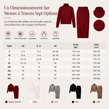 Ensemble pull col roulé en tricot unisexe et jupe pour femmes, pour l'automne et l'hiver