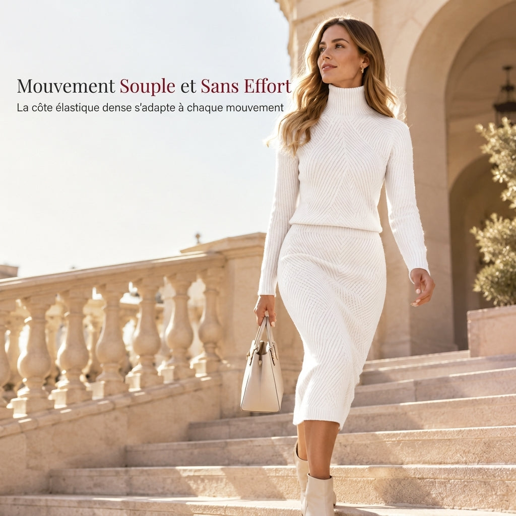 Ensemble pull col roulé en tricot unisexe et jupe pour femmes, pour l'automne et l'hiver