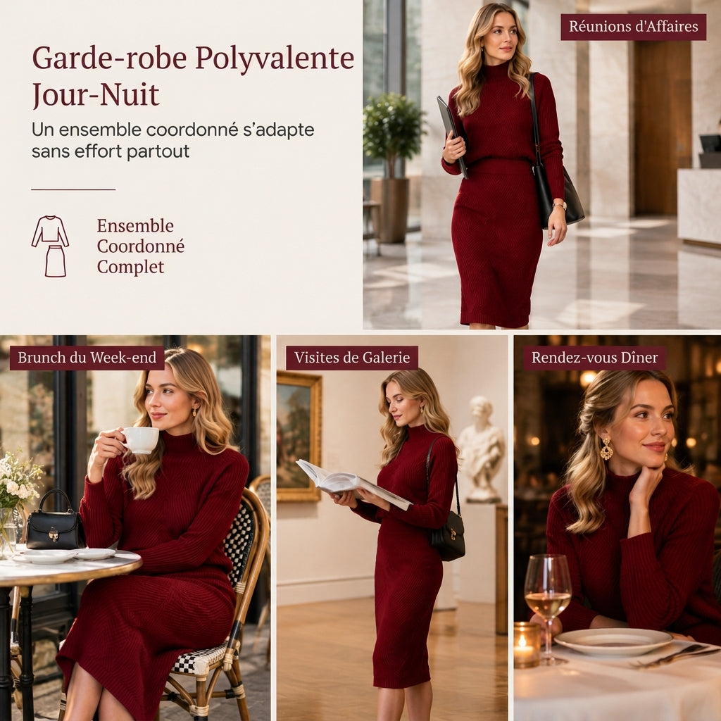 Ensemble pull col roulé en tricot unisexe et jupe pour femmes, pour l'automne et l'hiver