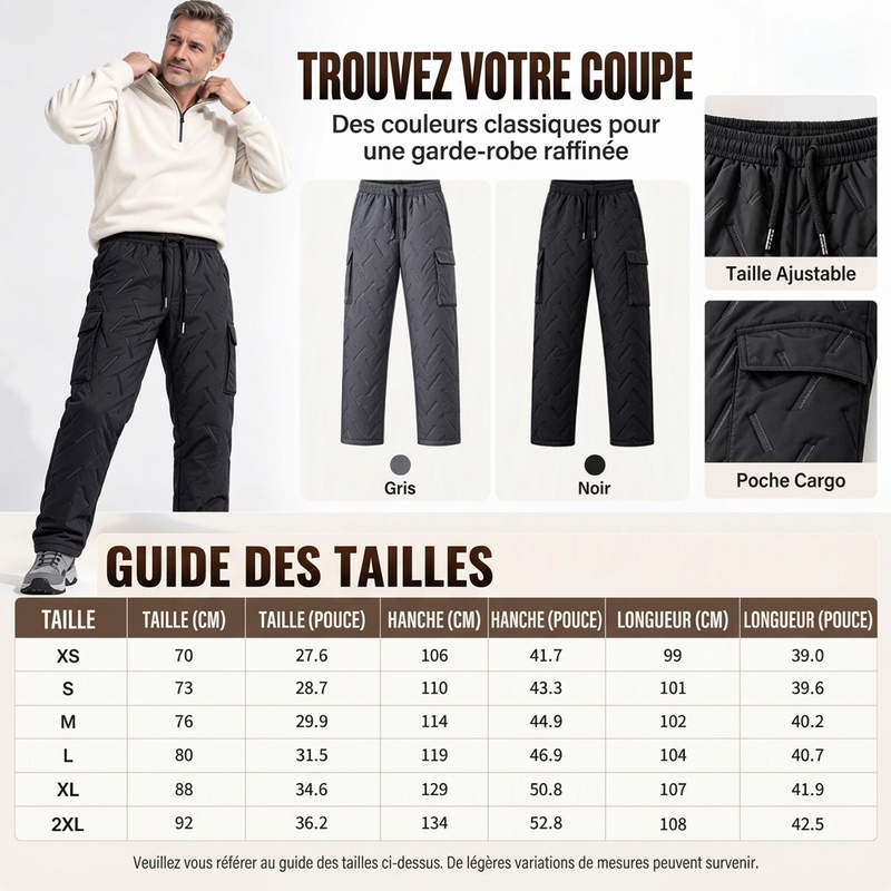 Pantalon cargo homme doublé de peluche hivernal