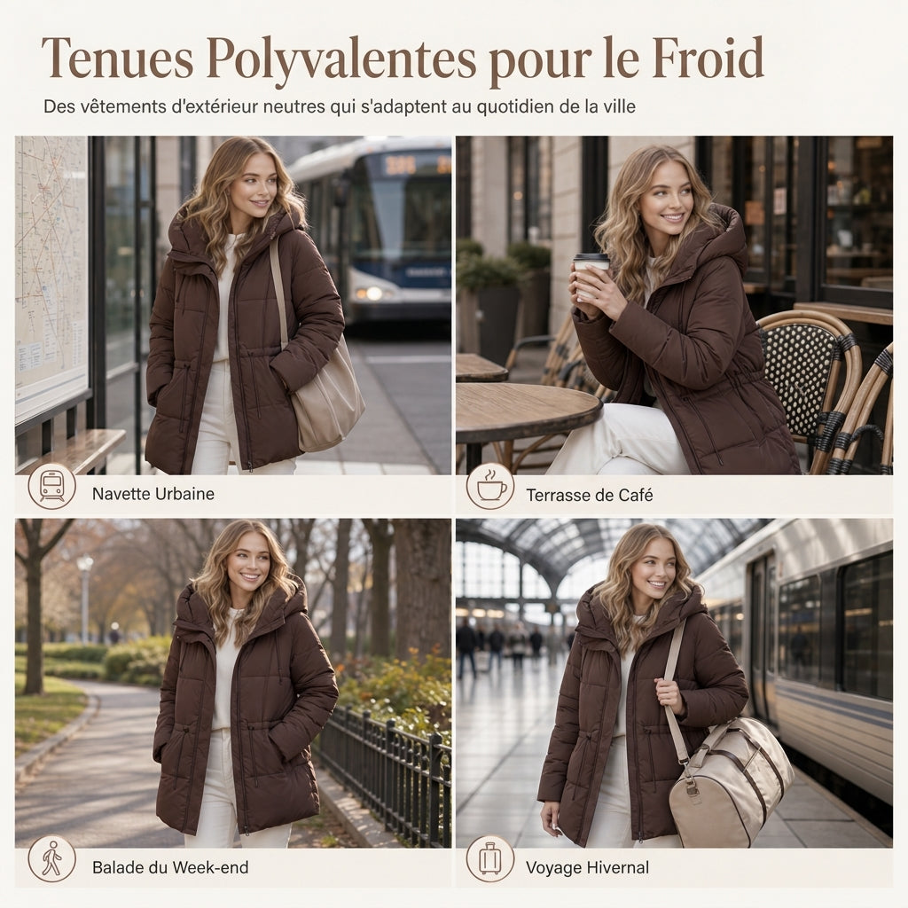 Manteau matelassé à capuche long pour femmes