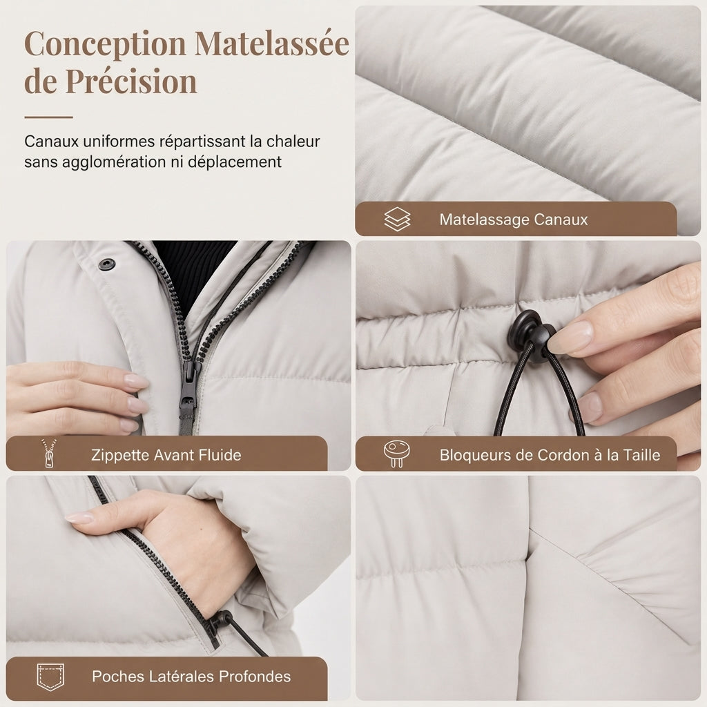 Manteau matelassé à capuche long pour femmes