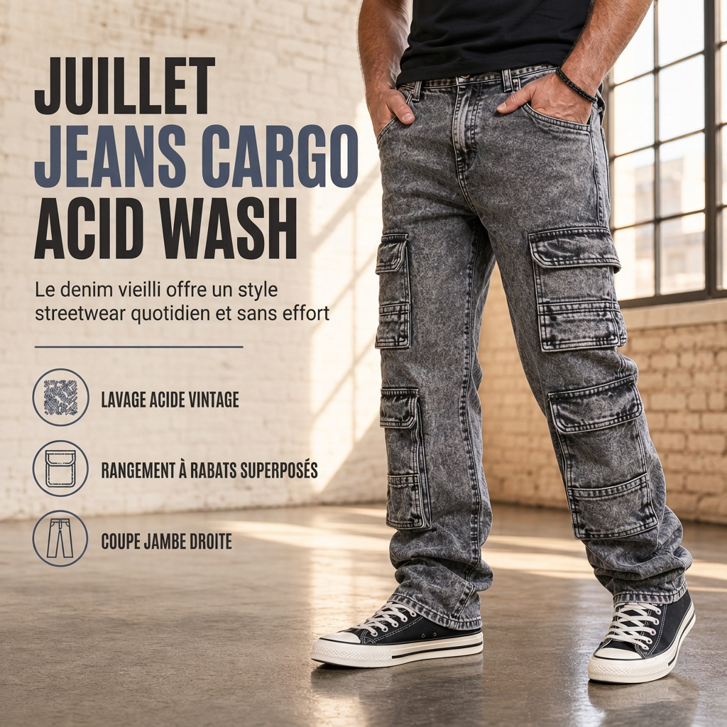 Jean cargo large lavé rétro Pantalon en denim Y2K High Street avec poches