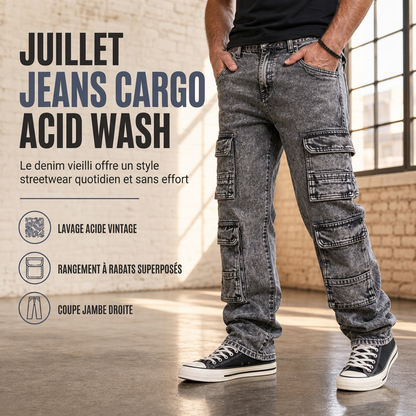 Jean cargo large lavé rétro Pantalon en denim Y2K High Street avec poches
