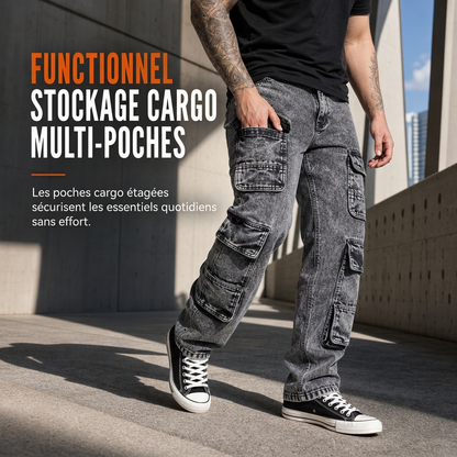 Jean cargo large lavé rétro Pantalon en denim Y2K High Street avec poches