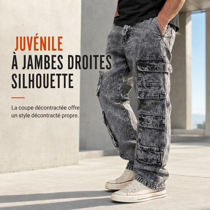 Jean cargo large lavé rétro Pantalon en denim Y2K High Street avec poches