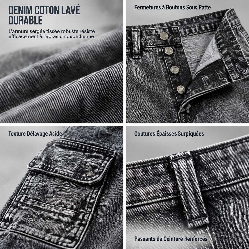 Jean cargo large lavé rétro Pantalon en denim Y2K High Street avec poches