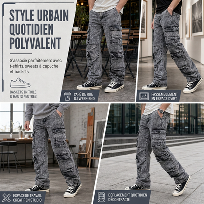 Jean cargo large lavé rétro Pantalon en denim Y2K High Street avec poches