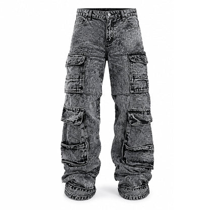 Jean cargo large lavé rétro Pantalon en denim Y2K High Street avec poches