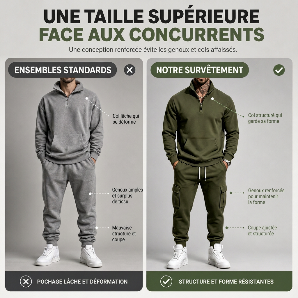 Ensemble de survêtement deux pièces pour homme : sweat-shirt demi-zip et joggings cargo
