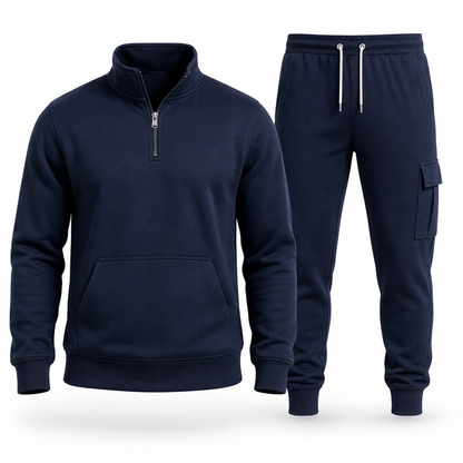Ensemble de survêtement deux pièces pour homme : sweat-shirt demi-zip et joggings cargo