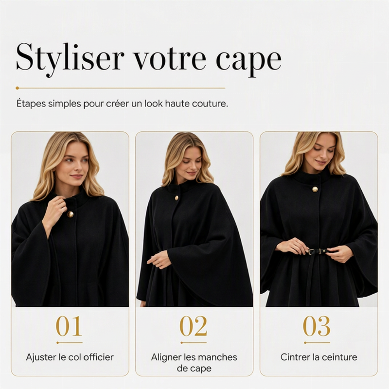 Manteau cape élégant à col montant pour femme