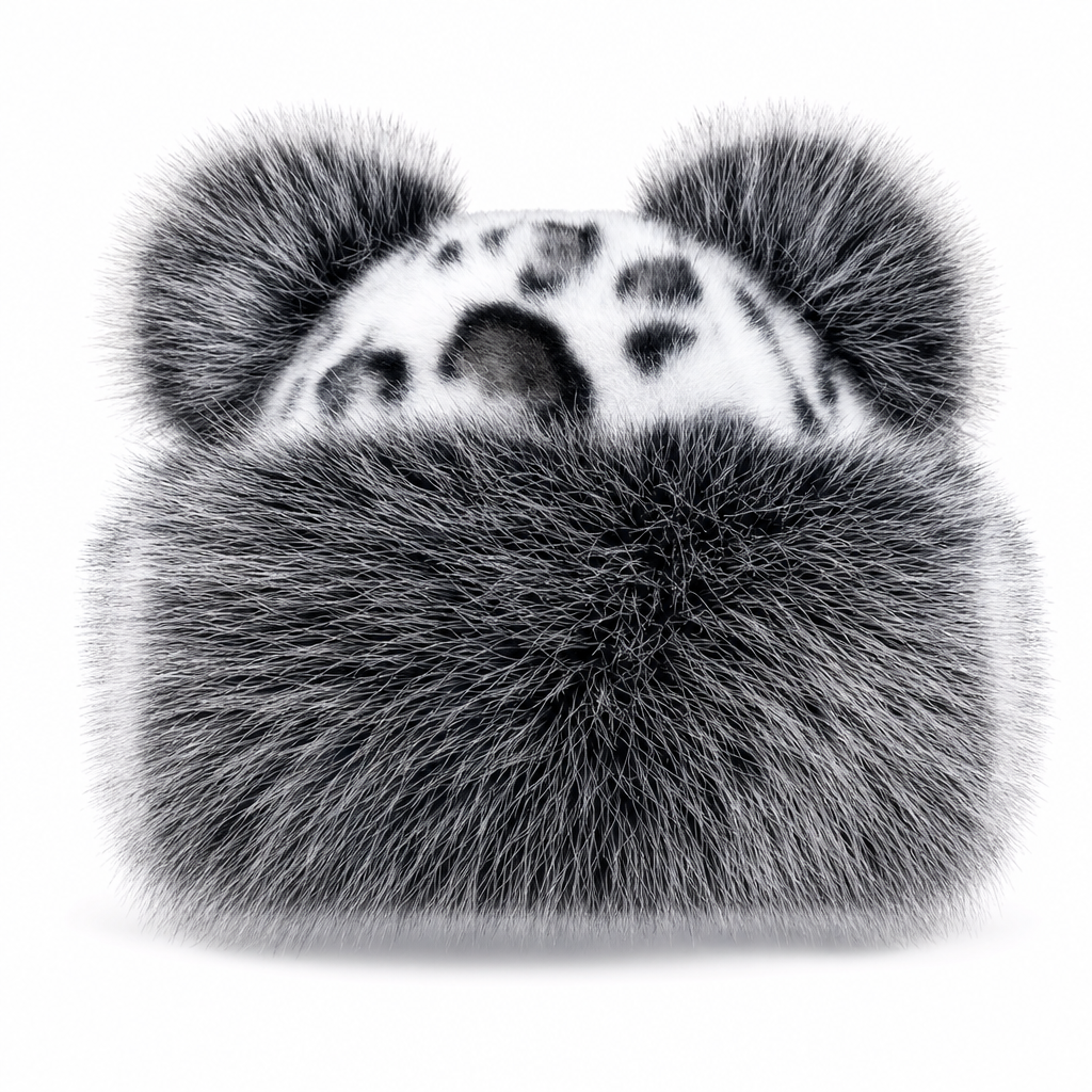 Bonnet d'hiver épais et chaud pour femme, à imprimé léopard vintage, avec oreilles d'ours en peluche et couvre-oreilles, style mongolien