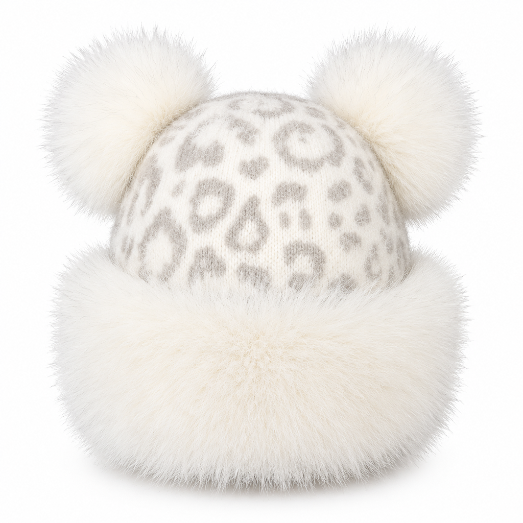 Bonnet d'hiver épais et chaud pour femme, à imprimé léopard vintage, avec oreilles d'ours en peluche et couvre-oreilles, style mongolien