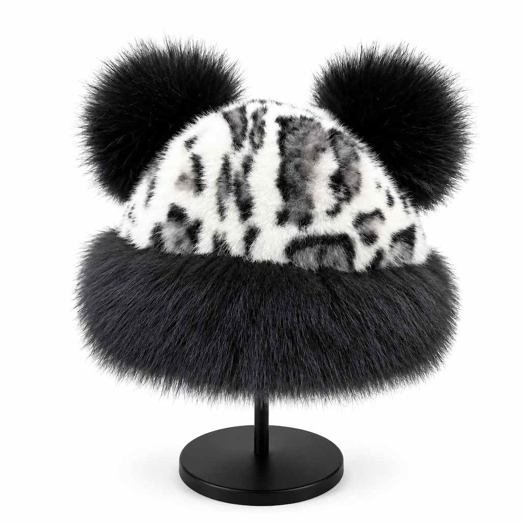 Bonnet d'hiver épais et chaud pour femme, à imprimé léopard vintage, avec oreilles d'ours en peluche et couvre-oreilles, style mongolien