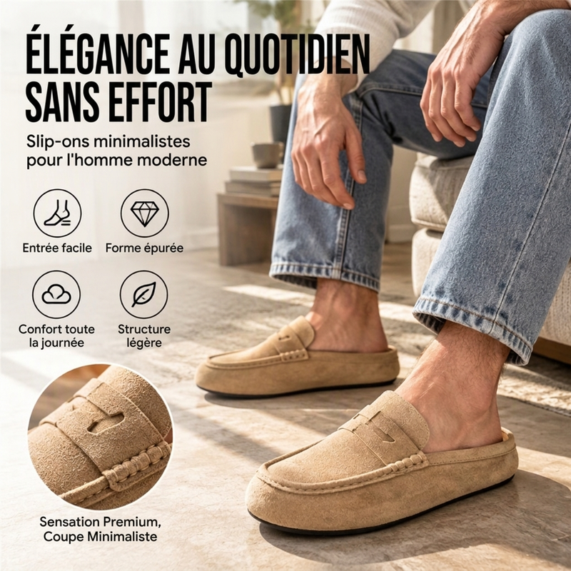 Mocassins / Demi-chaussons à semelle compensée en similicuir daim pour homme